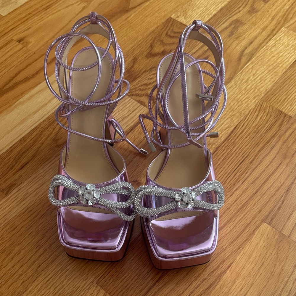 MACH & MACH Shimmering Lilac Heels with Bow Detail